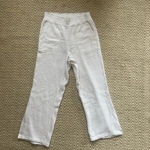 C&C California White 100% Cotton Gauze Relaxed Pants Elastic Waist Slit Beach